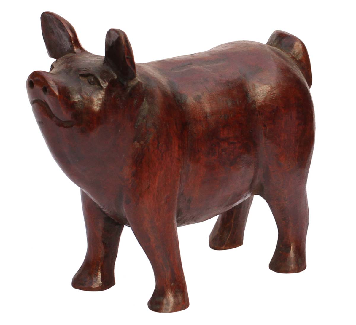 Wholesale 5.5” Smiling Pig Figurine/Statue in Bulk - Source Handmade Dark-Brown Wooden Smiling Pig Sculpture - Home & Office Decor