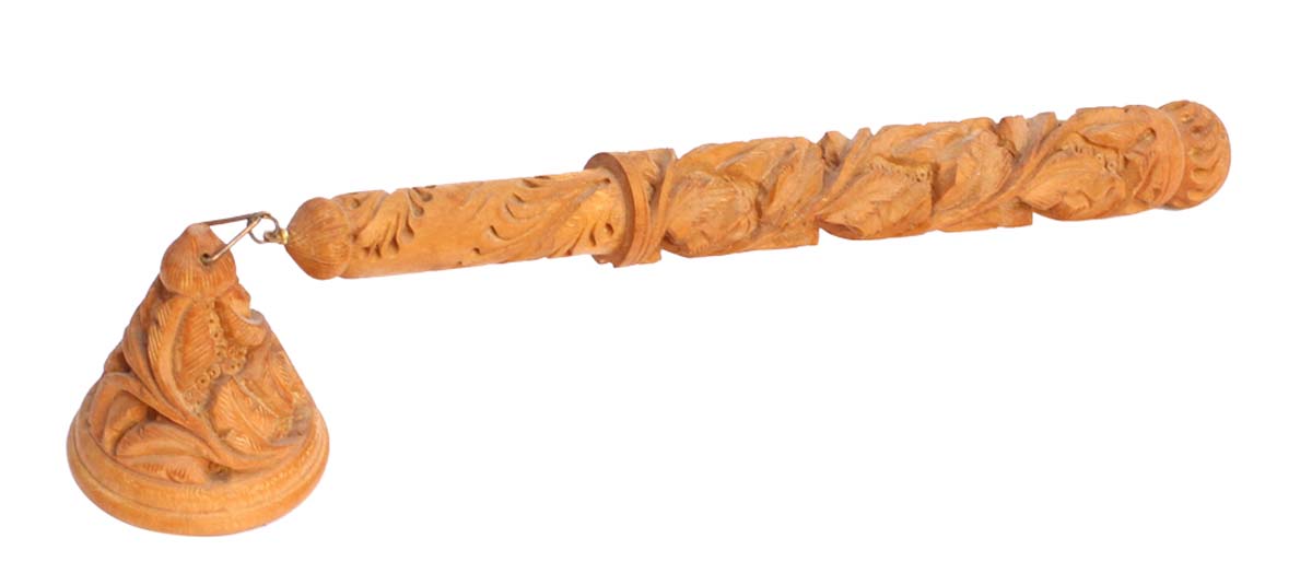 Bulk Wholesale Hand-Carved 11” Brown Candle Snuffer / Extinguisher in Kadam Wood with Traditional Style Motif Carving – Classy Home Décor / Utility Items from India