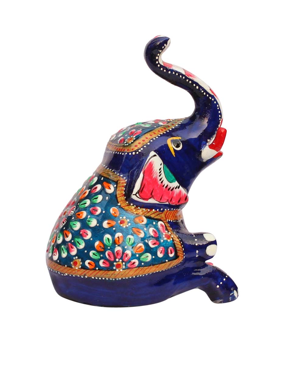 Bulk Buy 3.5” Metal Sitting Trunk-Up Elephant Figurine with Meenakari Work - Wholesale Handmade Metal Elephant Sculpture/Statue - Unique Home Decor Gifts from India