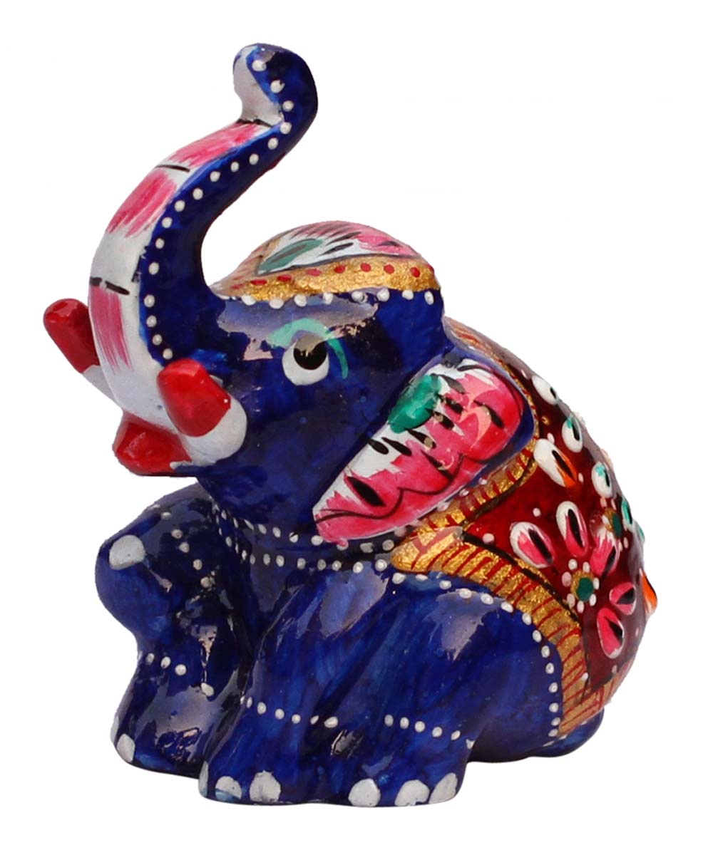 Wholesale 2.6” Metal Sitting Trunk-Up Elephant Figurine with Meenakari Work - Handmade Metal Elephant Sculpture/Statue - Unique Home Decor Gifts from India