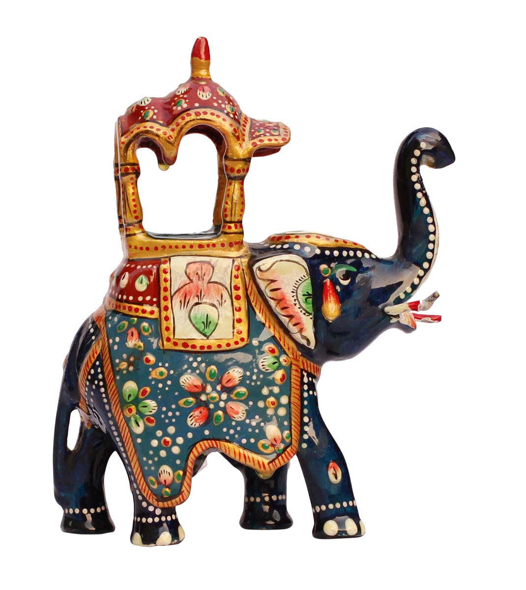 Bulk Wholesale Handmade 6” Acrylic Statue / Sculpture of ‘Royal Trunk-Up Elephant with Ambawadi’ in Colorful with Minakari Style Painting – Ethnic-Look Home Décor from India