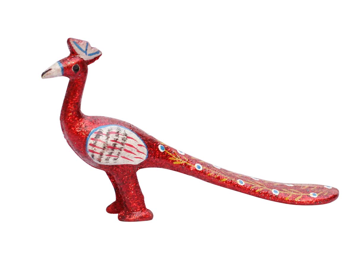 Bulk Wholesale Handmade 6.3” Acrylic Statue / Sculpture of Peacock in Red Color with Minakari Style Painting – Ethnic-Look Home Décor from India