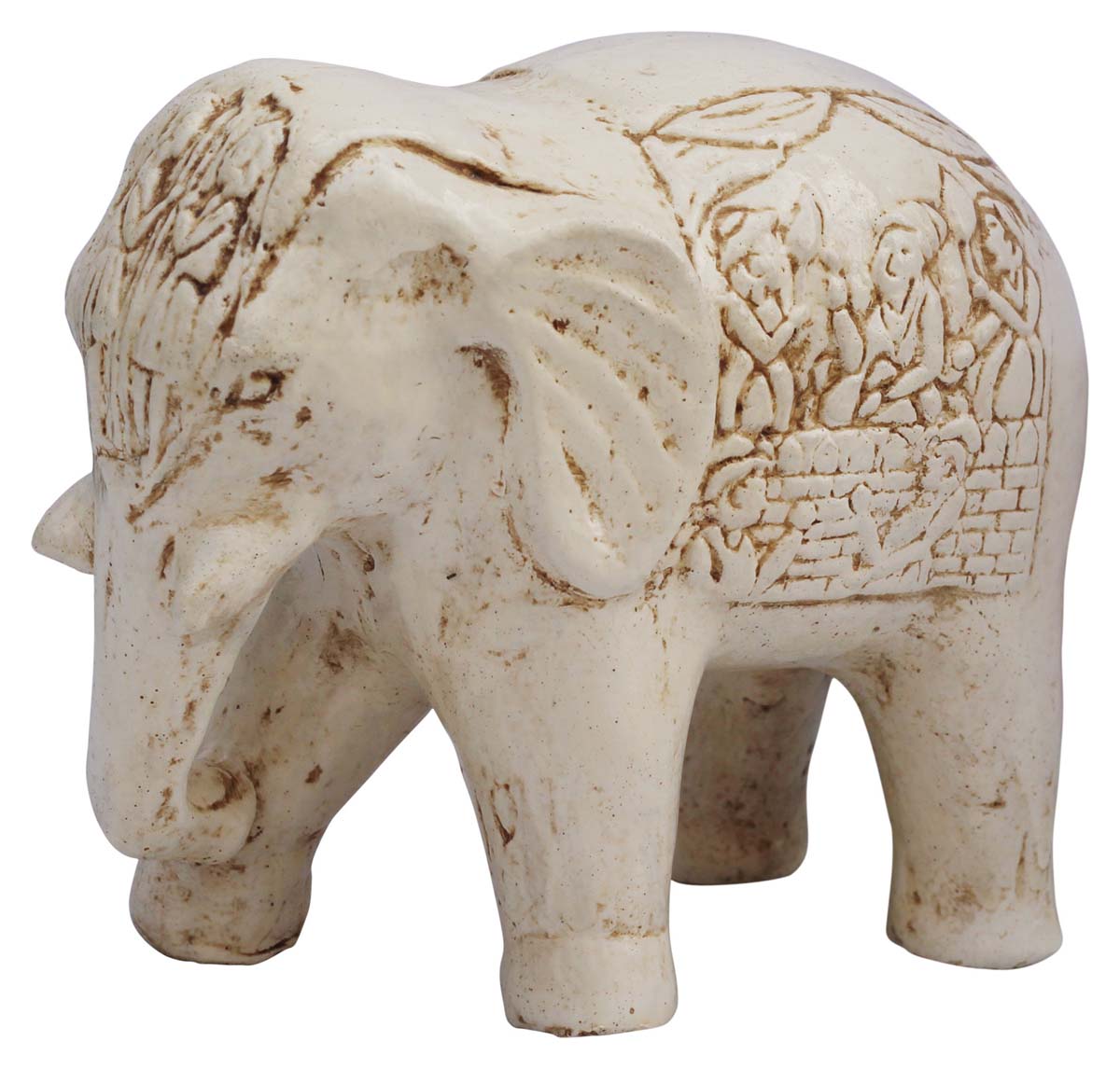 Animal Figurines Wholesale – Handmade 6.5" Elephant Sculpture in Papier Mache – Engraved Motifs – Elephant Statues Wholesale 
