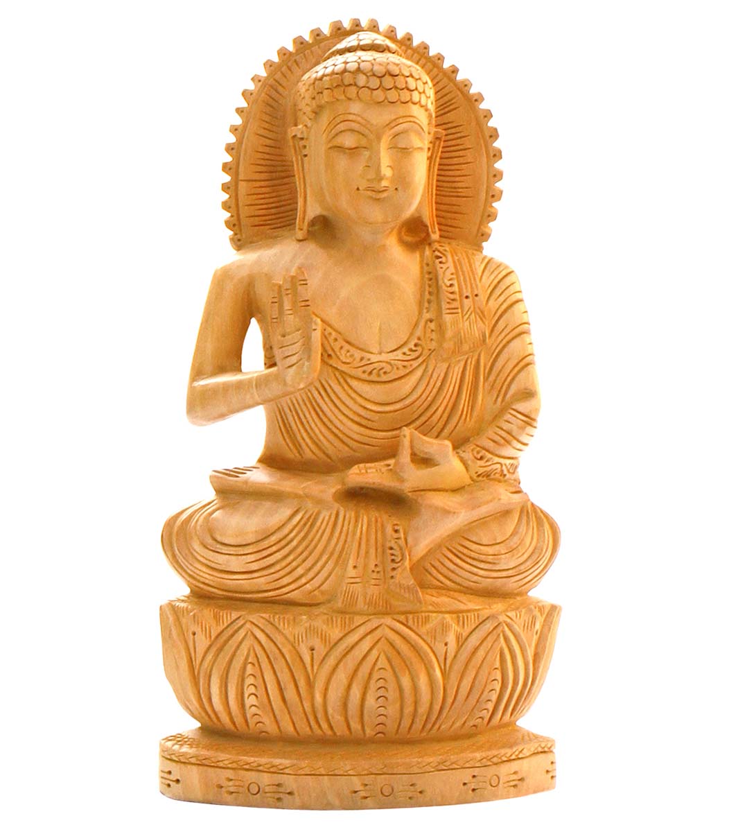 Wholesale Lord Buddha Figurine - Buy in Bulk 8.1” Hand Carved Wooden Buddha Figurine/Statue - Unique Good Luck Charms Wood Sculpture - Home & Office Decor
