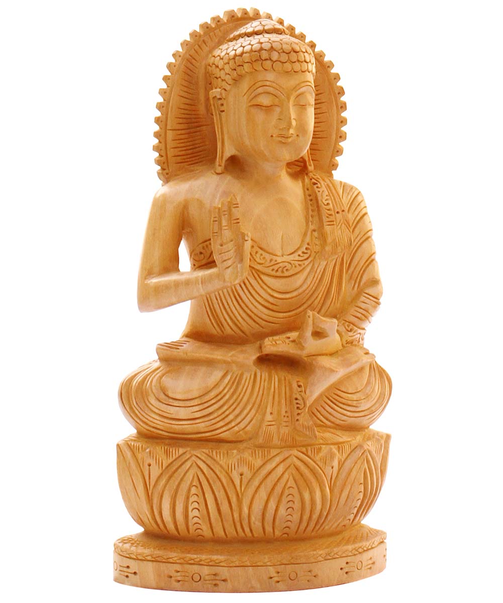 Wholesale Lord Buddha Figurine - Buy in Bulk 8.1” Hand Carved Wooden Buddha Figurine/Statue - Unique Good Luck Charms Wood Sculpture - Home & Office Decor