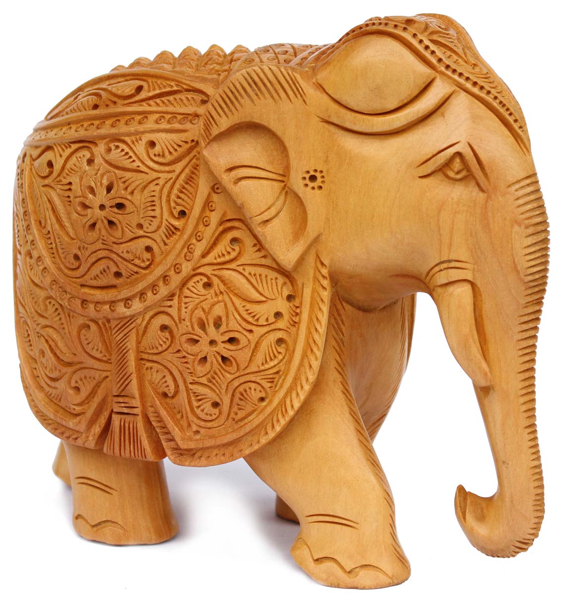 Wholesale Elephant Figurine - Buy in Bulk 6” Hand Carved Wooden Figurine/Elephant Statue - Unique Animal Decor Sculpture - Royal Tusker