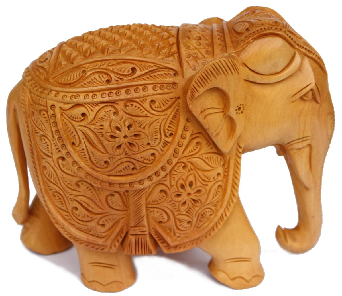 Wholesale Elephant Figurine - Buy in Bulk 6” Hand Carved Wooden Figurine/Elephant Statue - Unique Animal Decor Sculpture - Royal Tusker
