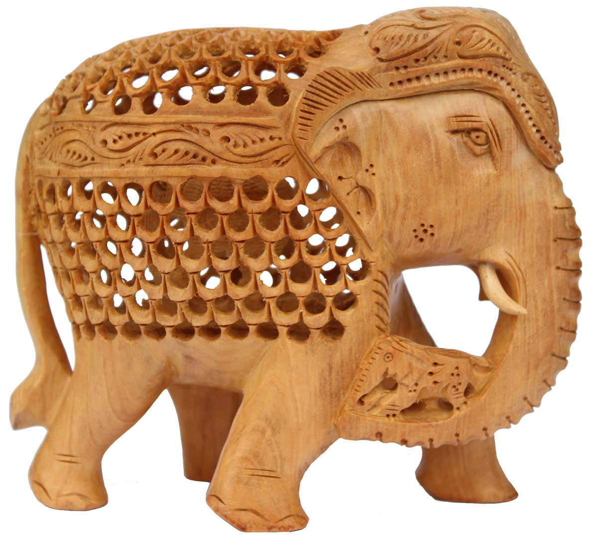Wholesale Elephant Figurine - Buy in Bulk 7” Hand Carved Wooden Figurine/Statue of Mother and Baby Elephant - Unique Open-Work Art - Unique Animal Decor Sculpture - Trunk-full Of Charm