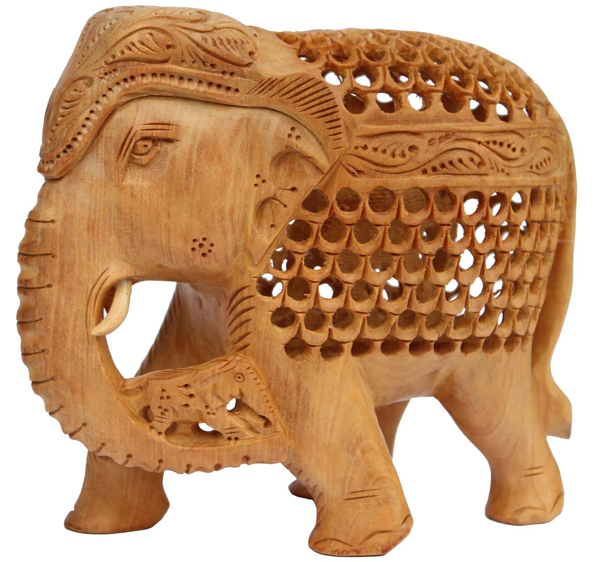 Wholesale Elephant Figurine - Buy in Bulk 7” Hand Carved Wooden Figurine/Statue of Mother and Baby Elephant - Unique Open-Work Art - Unique Animal Decor Sculpture - Trunk-full Of Charm