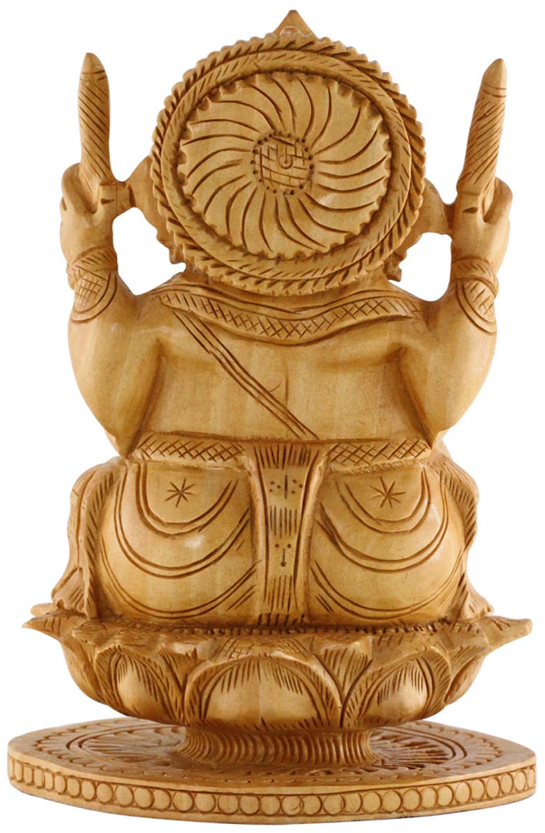 Wholesale Lord Ganesha Figurine - Buy in Bulk 6” Hand Carved Wooden Hindu God Figurine/Statue - Unique Good Luck Charms Wood Sculpture - Home & Office Decor