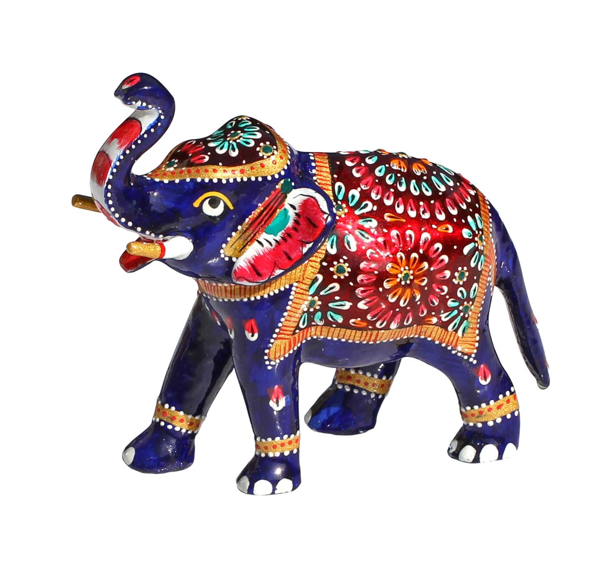 Wholesale 6.4” Trunk up Elephant Metal Figurine with Meenakari Work - Handmade Metal Elephant Sculpture/Statue - Hand Painted Multicolored - Feng-Shui Items - Home Decor Gifts