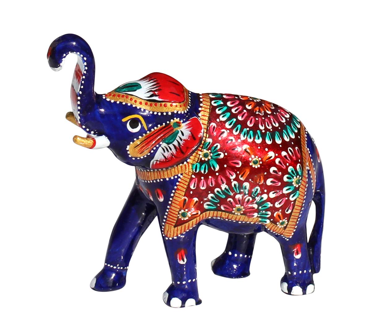 Wholesale 5.1” Trunk up Elephant Metal Figurine with Meenakari Work - Handmade Metal Elephant Sculpture/Statue - Unique Feng-Shui Items - Home Decor Gifts