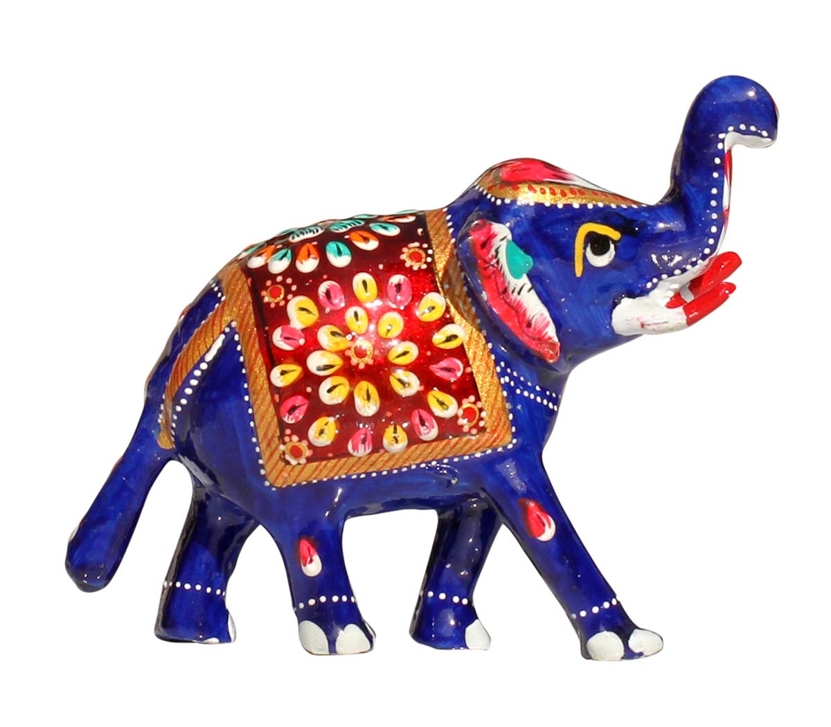 Wholesale 4.2” Trunk up Elephant Metal Figurine with Meenakari Work - Handmade Metal Elephant Sculpture/Statue - Unique Feng-Shui Items - Home Decor Gifts