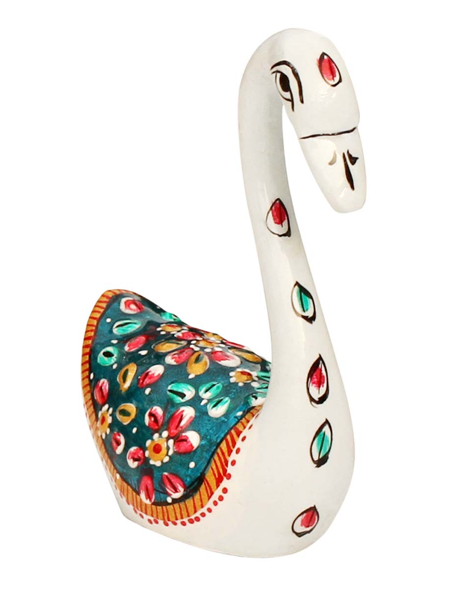 Wholesale 3.4” White Swan Figurine - Buy in Bulk Metal Swan Statue/Sculpture with Meenakari Work - Handmade Statues & Sculptures from India