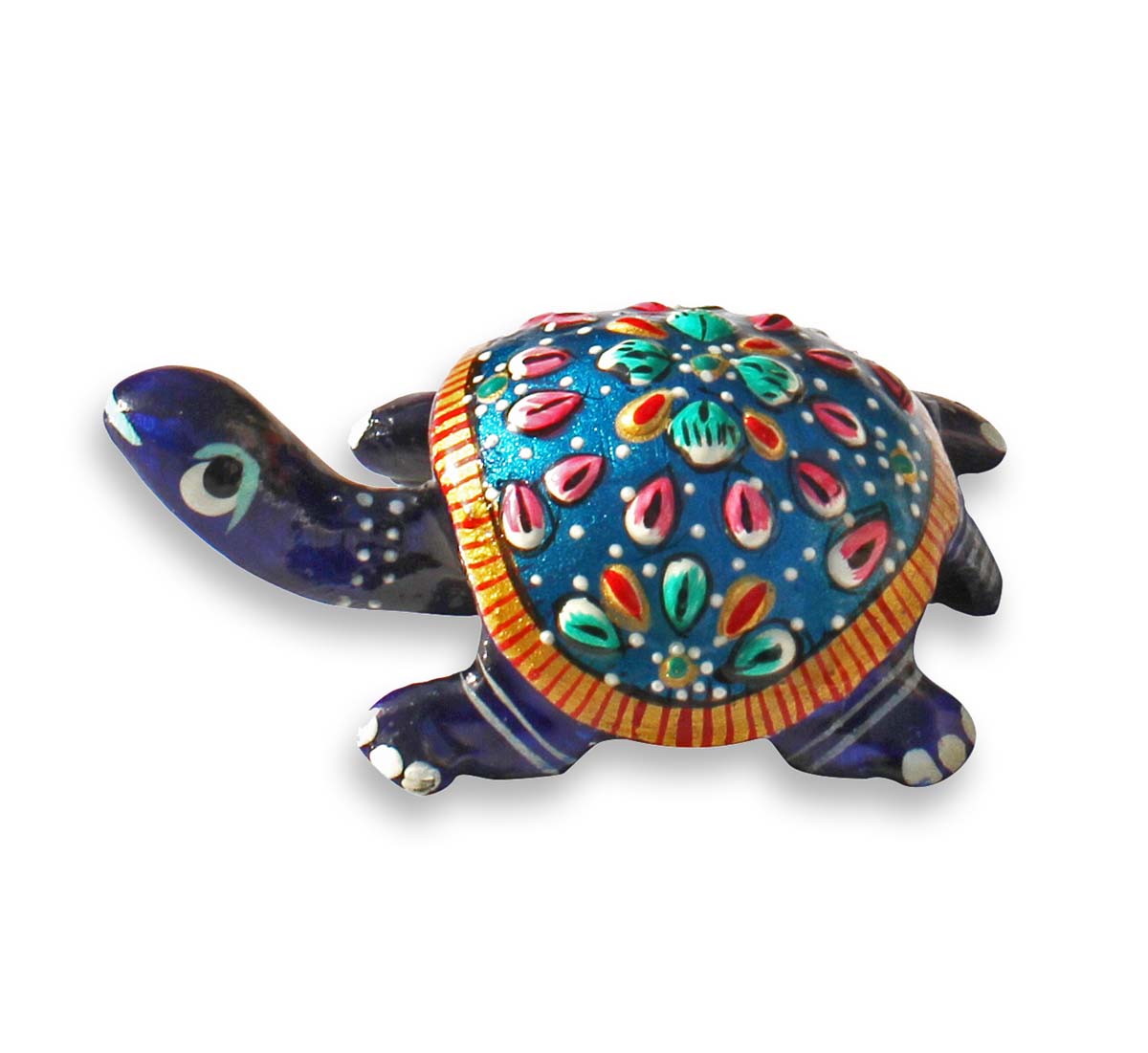 Wholesale 3” Blue Tortoise Figurine - Buy in Bulk Metal Tortoise/Turtle Statue/Sculpture with Meenakari Work - Feng Shui Items & Good Luck Charms from India