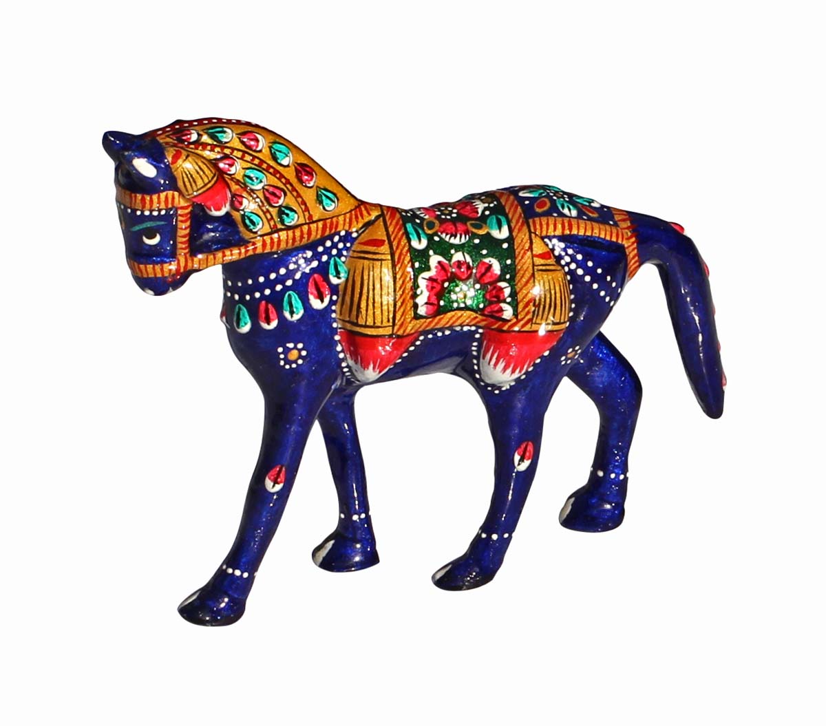 Wholesale 4.7” Metal Horse Figurine with Meenakari Work - Handmade Metal Horse Sculpture/Statue - Unique Home Decor Gifts from India
