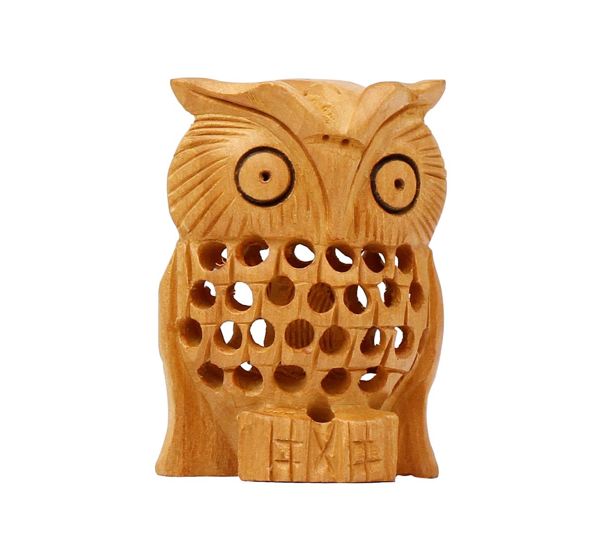 Wholesale Owl Figurine & Statue - Buy in Bulk Handmade 3” Wood Filigree Owl Sculpture with Baby Owl Inside Belly - Good Luck Sculptures - Home & Office Decor