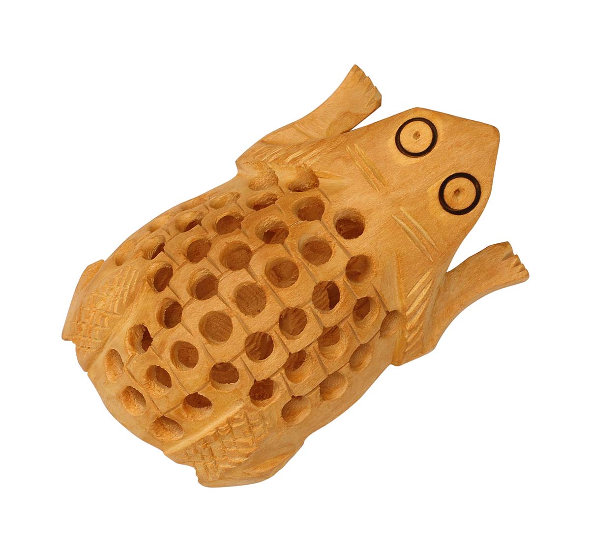 Wholesale Small Frog Figurine/Statue - Buy in Bulk Handmade 4.5” Wood Filigree Frog Sculpture with Baby Frog Inside - Good Luck Sculptures - Home & Office Decor
