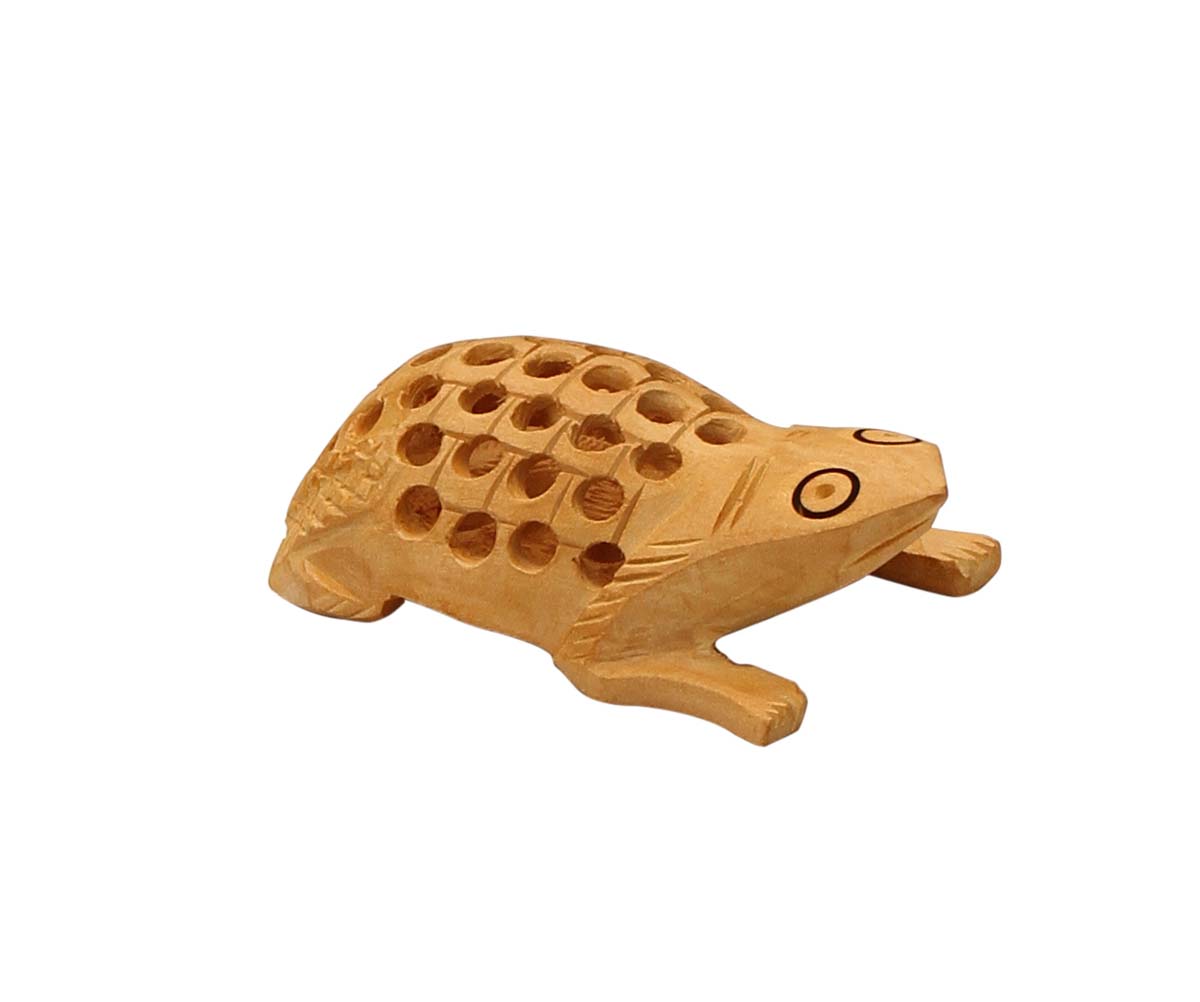 Wholesale Small Frog Figurine/Statue - Buy in Bulk Handmade 4.5” Wood Filigree Frog Sculpture with Baby Frog Inside - Good Luck Sculptures - Home & Office Decor