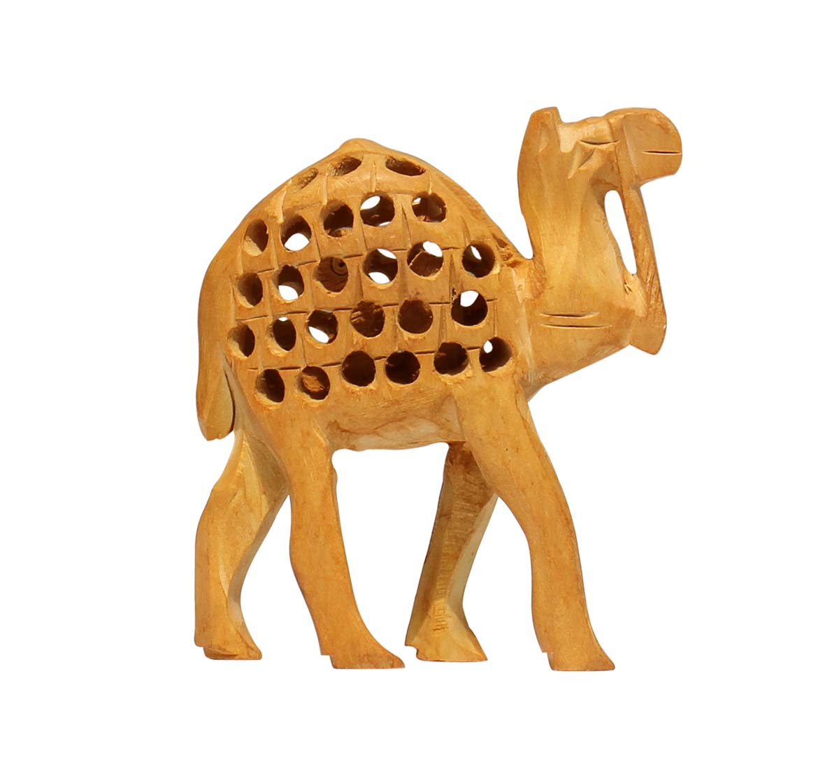 Wholesale camel (Ship of the Desert) Figurine/Statue - Buy in Bulk Handmade 4.1” Wood Open-Work Art Camel Sculpture with Baby Camel Inside - Good Luck Sculptures - Home & Office Decor