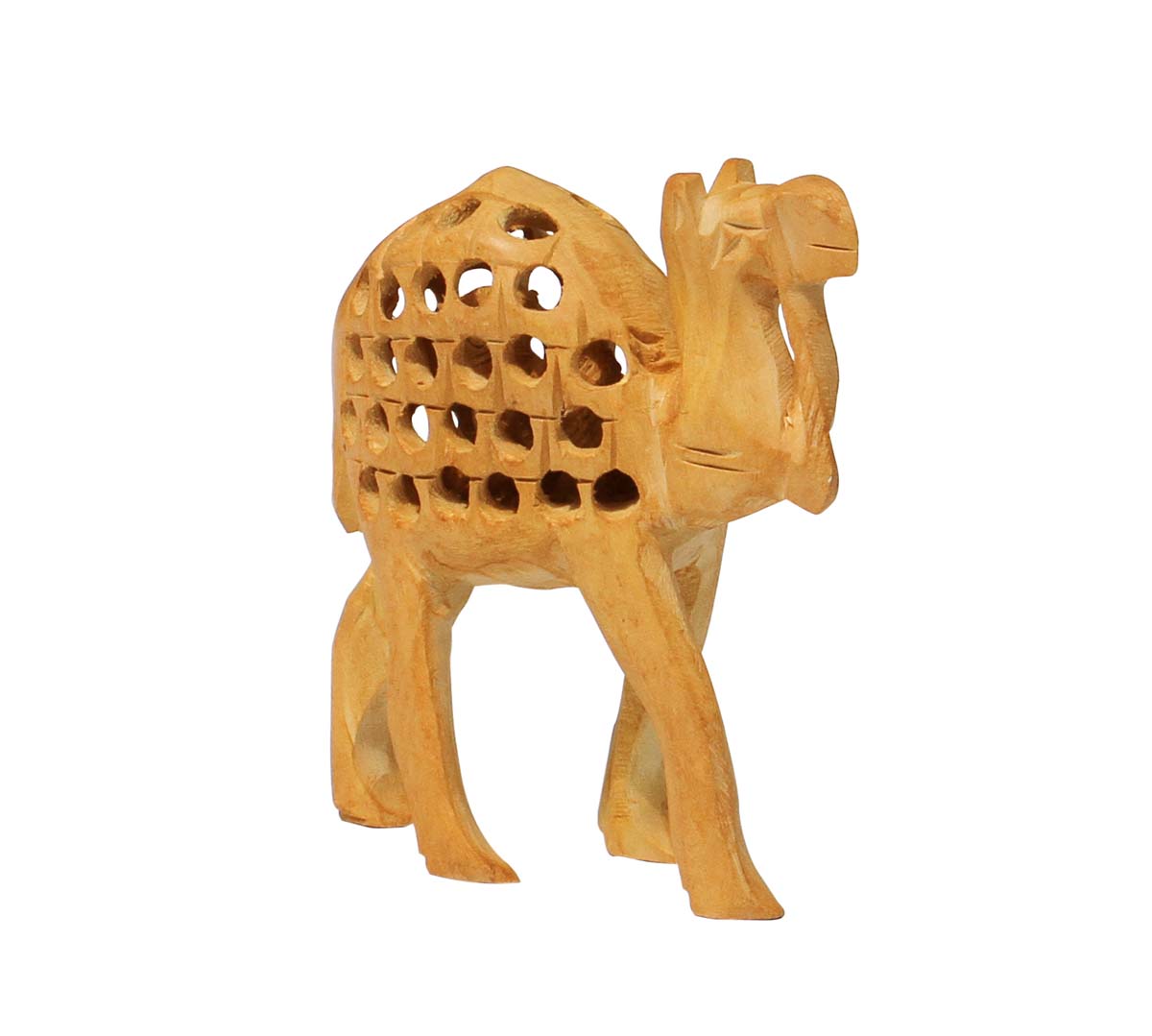 Wholesale camel (Ship of the Desert) Figurine/Statue - Buy in Bulk Handmade 4.1” Wood Open-Work Art Camel Sculpture with Baby Camel Inside - Good Luck Sculptures - Home & Office Decor