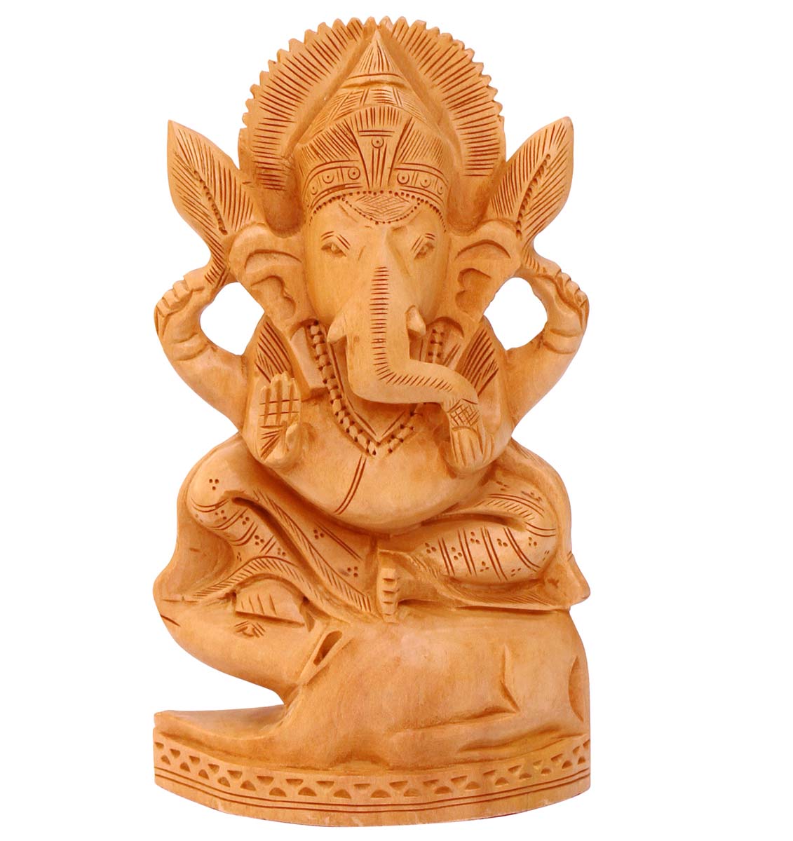 Wholesale Lord Ganesha Figurine - Buy in Bulk 8.1” Hand Carved Wooden Hindu God Figurine/Statue - Unique Good Luck Charms Wood Sculpture - Home & Office Decor