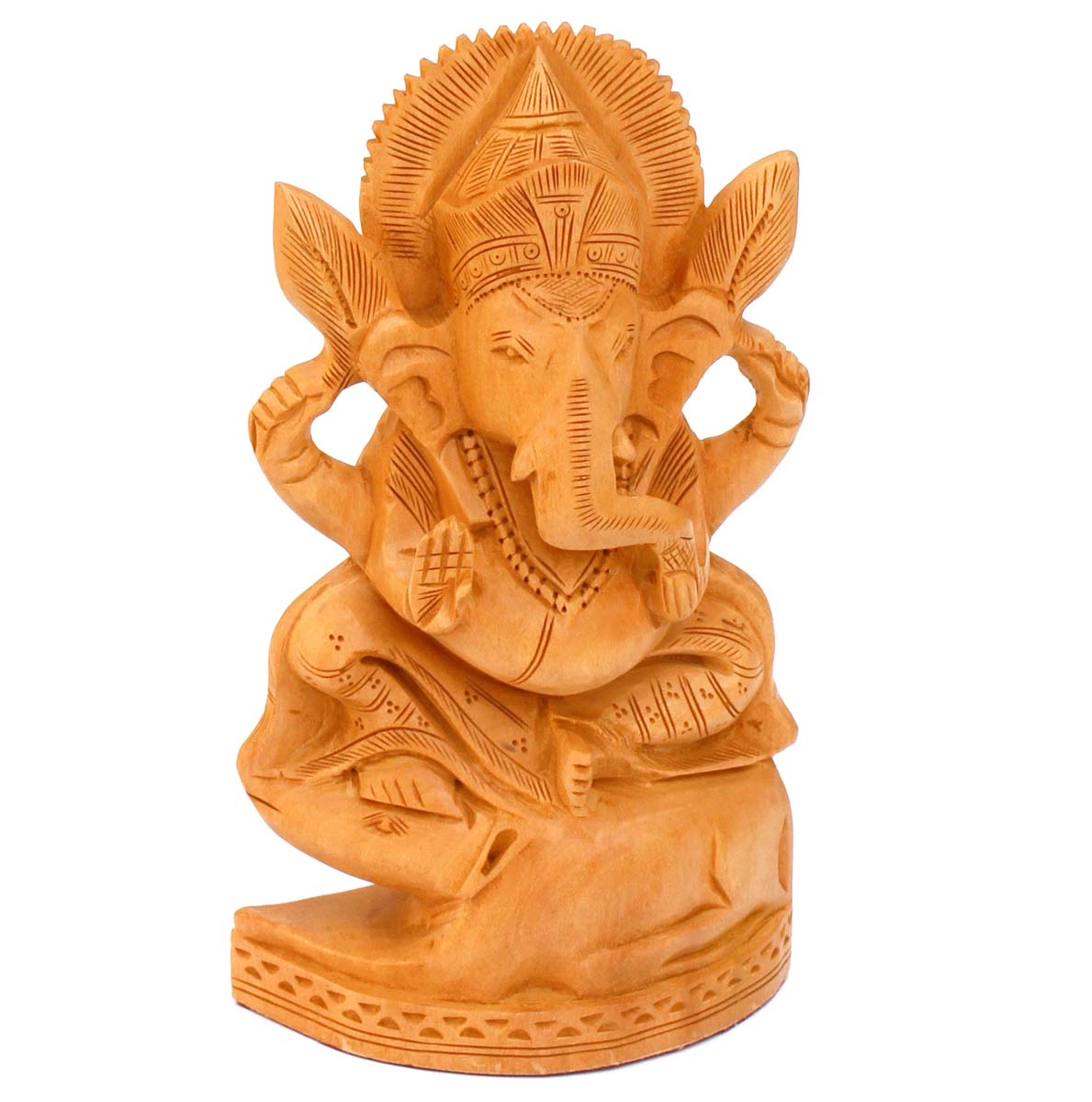 Wholesale Lord Ganesha Figurine - Buy in Bulk 8.1” Hand Carved Wooden Hindu God Figurine/Statue - Unique Good Luck Charms Wood Sculpture - Home & Office Decor