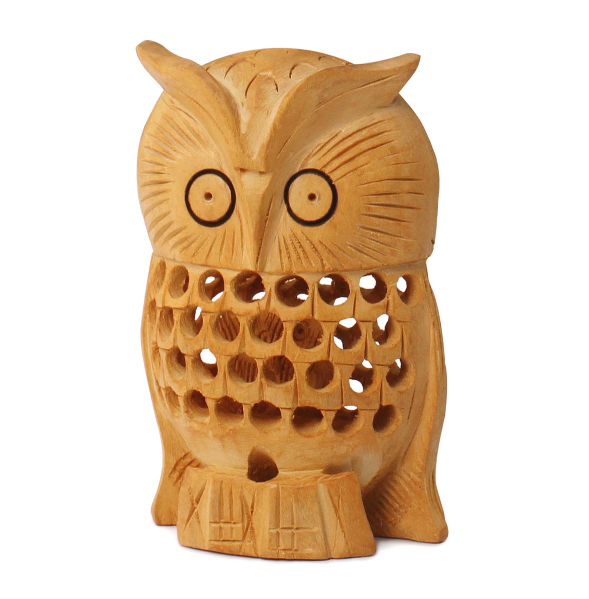 Wholesale Owl Figurine & Statue - Buy in Bulk Handmade 4.1” Wood Open-Work Art Owl Sculpture with Baby Owl Inside Belly - Good Luck Sculptures - Home & Office Decor