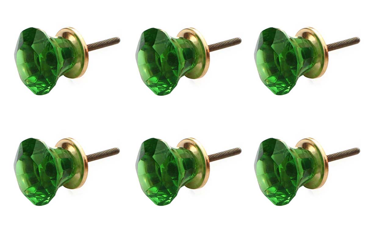 Buy in Bulk Wholesale Glass Knobs Round Faceted Green -  Polygon Shaped - Attached Hardware - Cabinets & Cupboard Hardware / Dresser Accessories