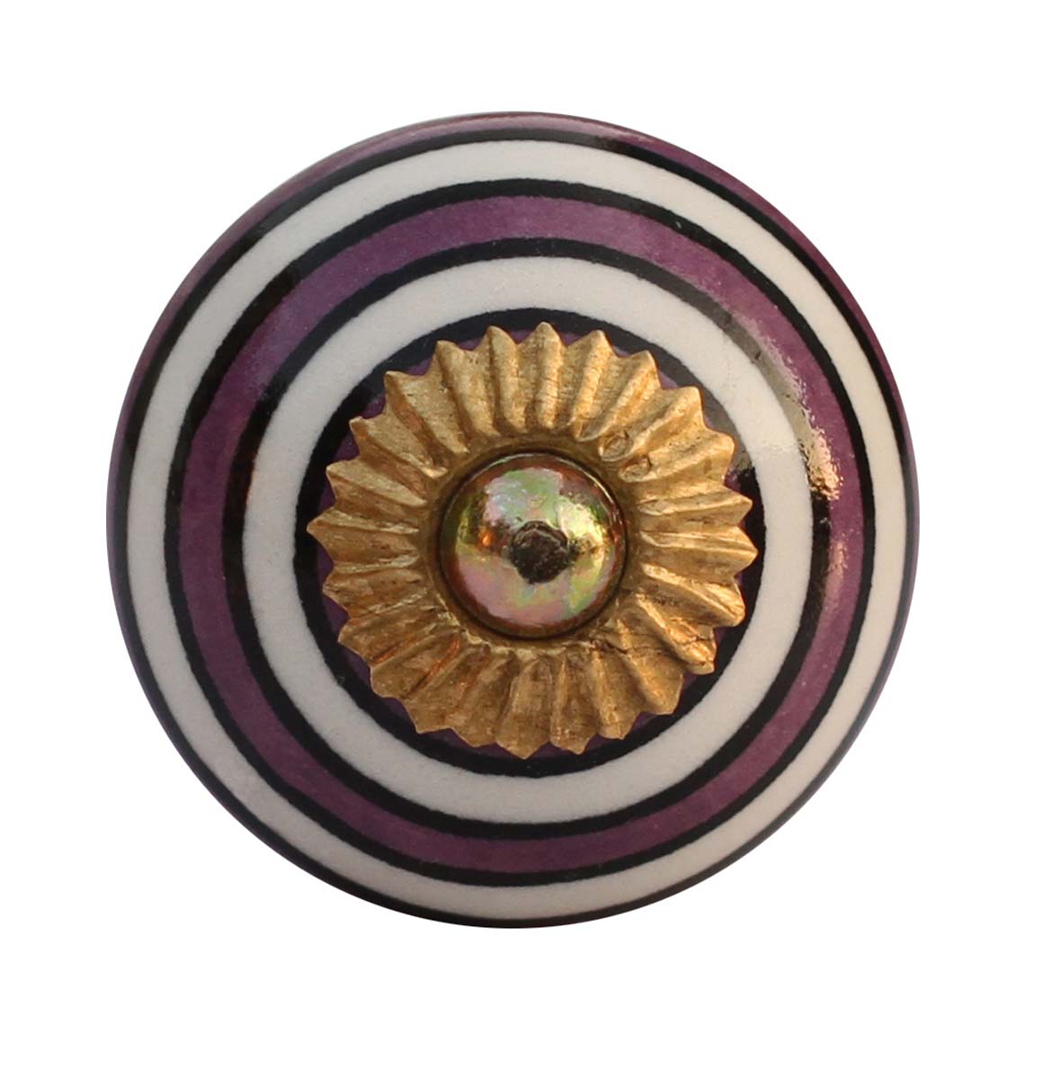 Buy in Bulk Wholesale Set of 6 Purple Spirals – White & Purple Striped Round Ceramic Knobs -  Pulls for Cabinet / Girls Dresser / Kids Cupboard / Kitchen Drawer Handles with Hardware Attached - Decorative Antique Knobs