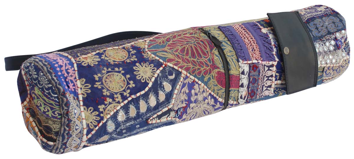 Yoga Bags Wholesale – Yoga Mat Bag / Carrier – Cotton – Multicolored Thread Embroidery & Mirror Work – Faux Leather Handle 