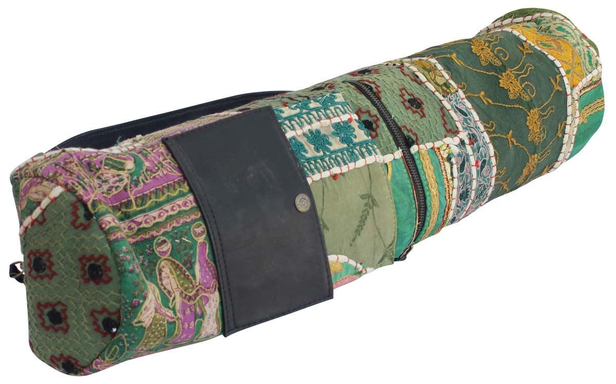 Yoga Bags Wholesale – Yoga Mat Bag / Carrier – Cotton – Multicolored Thread Embroidery & Mirror Work – Faux Leather Handle 