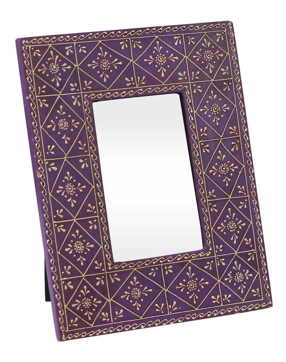 Bulk Buy Purple 4x6” Picture Frame - Wholesale Handmade Photo Frame in Wood Decorated with Old Style Cone-Painting Art - Home Decor Accessories from India