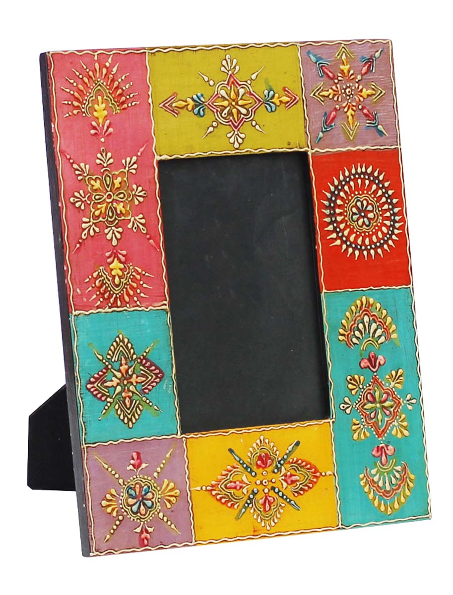 Buy 4x6” Wooden Picture Frame in Bulk - Wholesale Handmade Wood Photo Frame Decorated with Cone-Painting Art - Home & Office Decor Frames from India