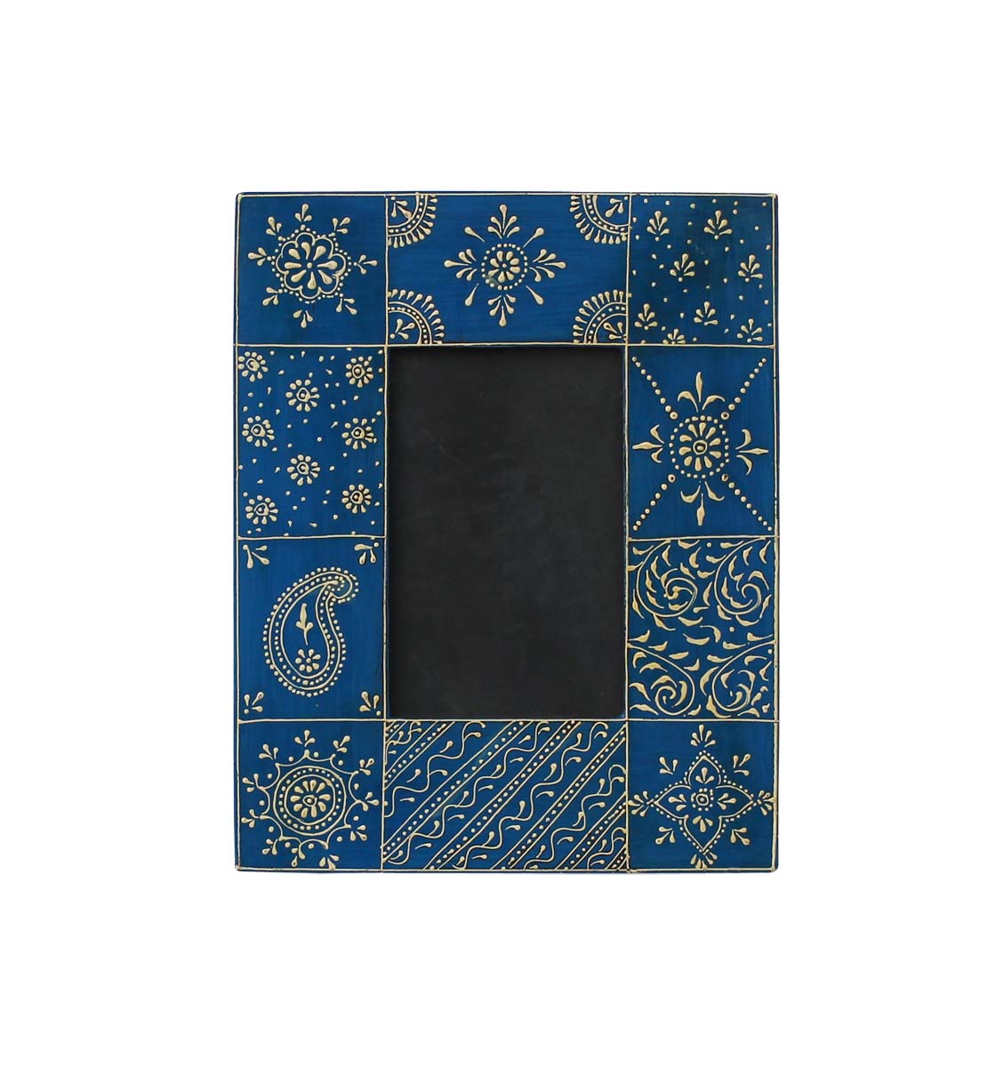 Bulk Buy 4x6 Inches Blue Photo Frame - Wood Photo-Frame/Picture Holder Decorated with Cone-Painting Art - Home Decor Picture Frames from India