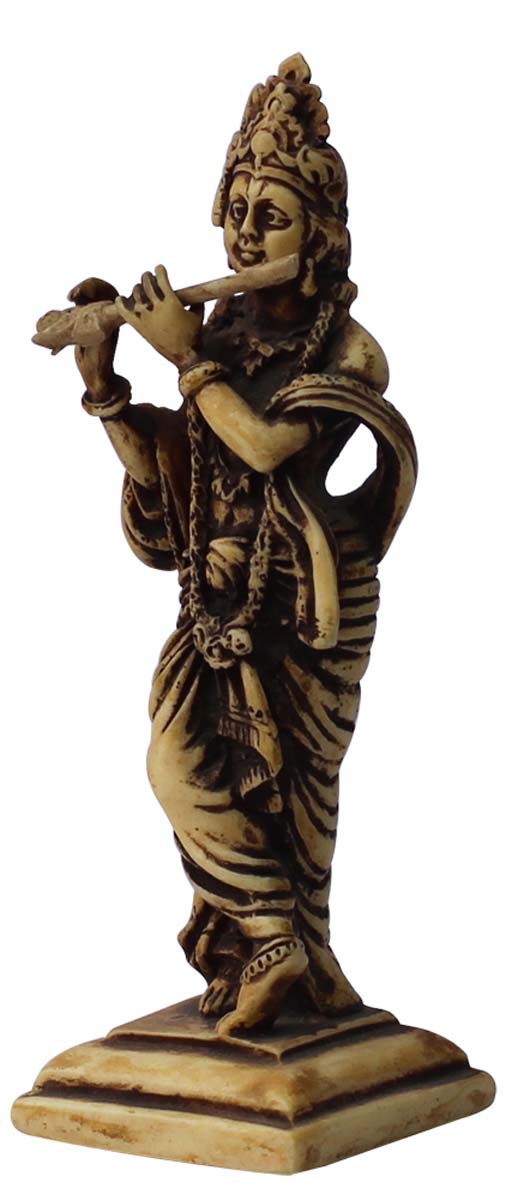 Bulk Wholesale Handmade 6.2” Off-White Statue/ Sculpture of ‘Lord Krishna in Standing Pose with a Flute’ in Acrylic & Wood Base – Auspicious Gifts / Home Décor from India
