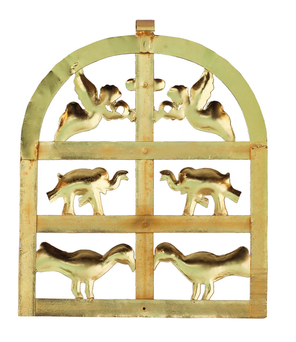 Bulk Wholesale Handmade 14” Wall-Hanging Golden Diya / Tea-Light Holder with Multiple Animal Figurines Casted in Aluminum – Artistic Wall-Décor from India