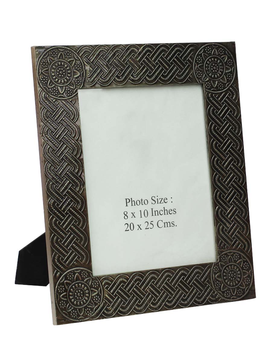 Bulk Source 8x10 Inches Picture Frame - Wholesale Handmade Silver Color MDF Photo Frame in Brass & MDF Decorated with Old Style Motifs - Home Decor Picture Frames from India