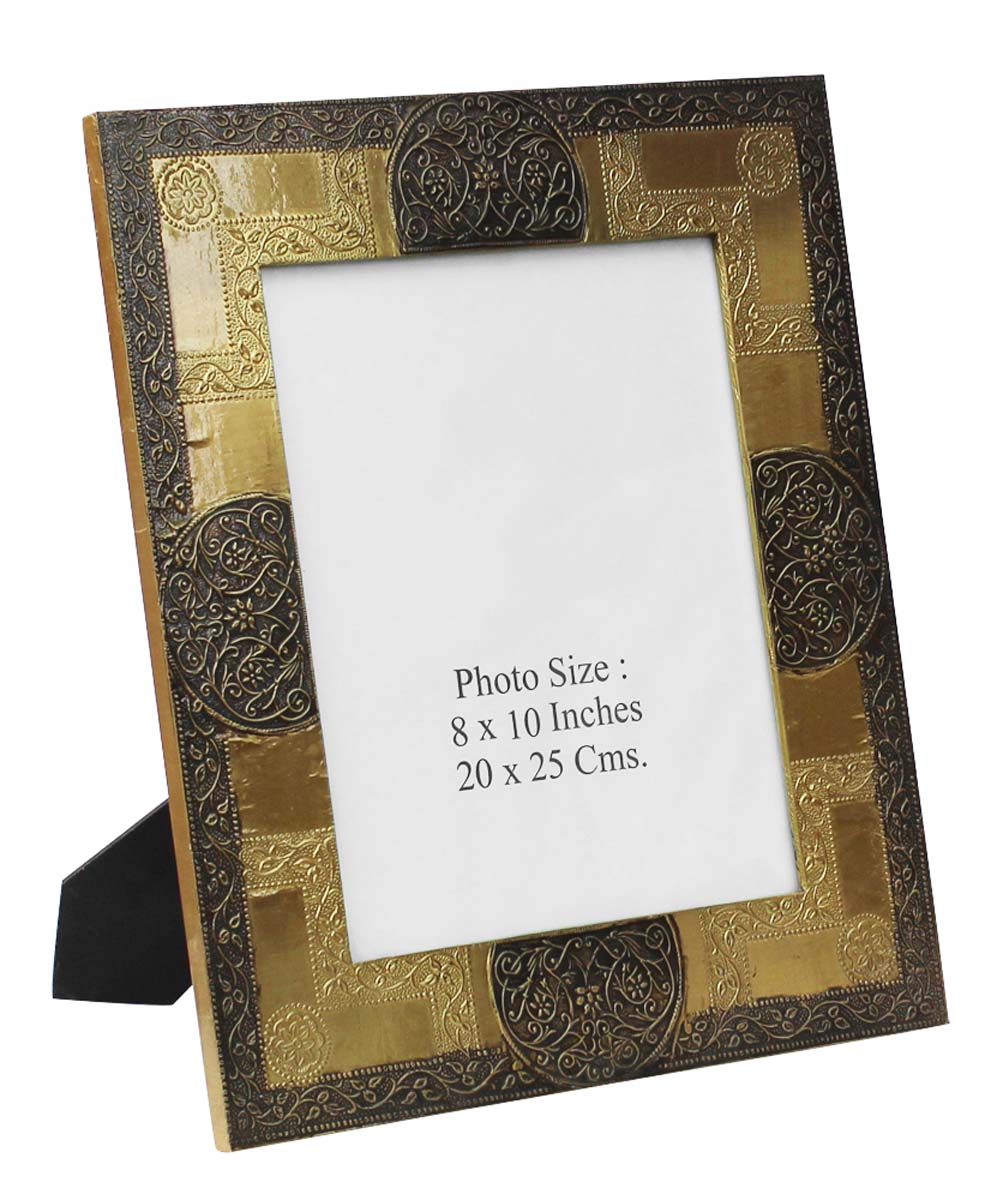 Bulk Buy Golden & Silver 8x10” Picture Frame - Wholesale Handmade MDF Photo Frame in Brass & MDF - Decorated with Old Style Motifs - Home Decor Accessories from India