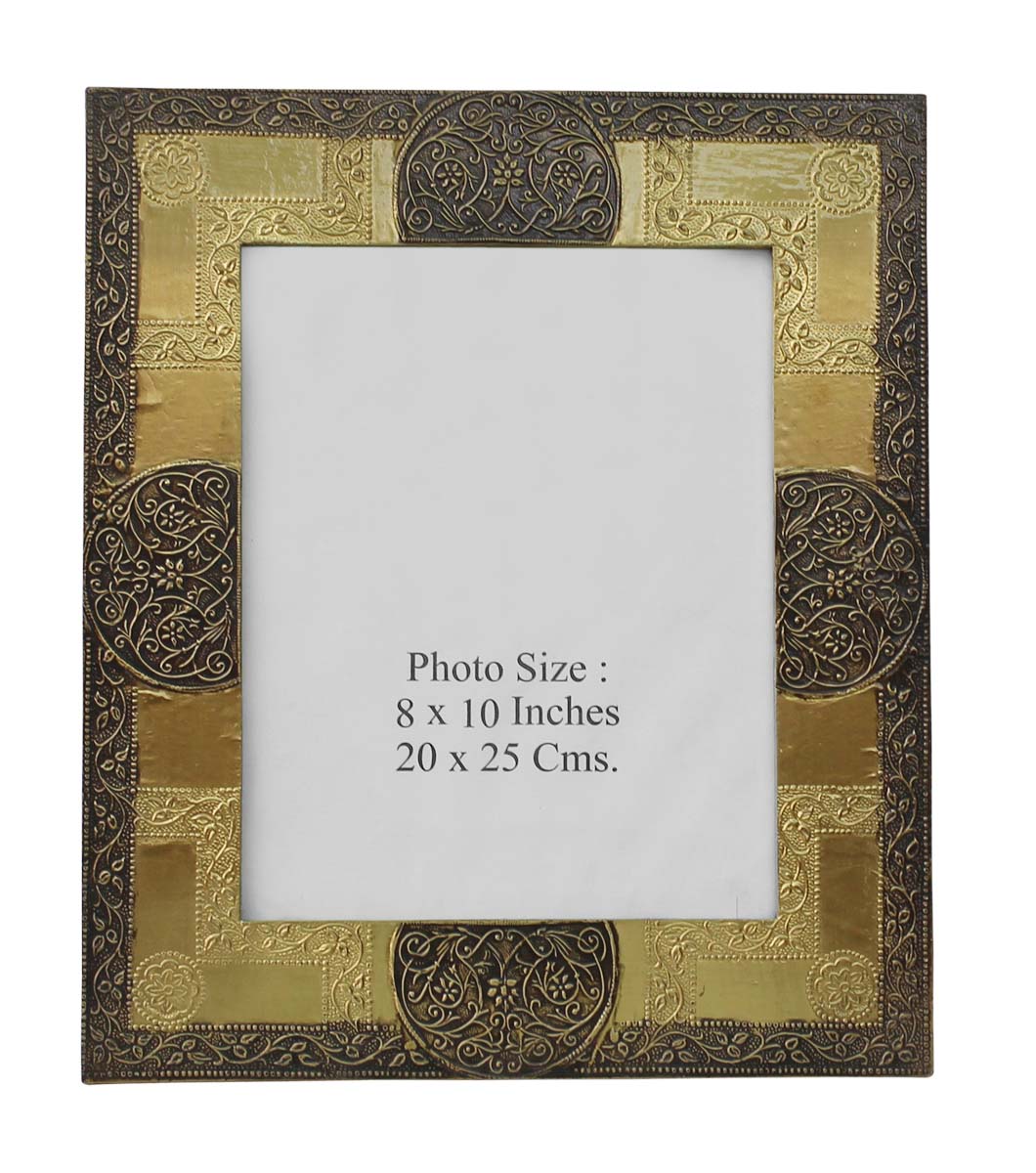 Bulk Buy Golden & Silver 8x10” Picture Frame - Wholesale Handmade MDF Photo Frame in Brass & MDF - Decorated with Old Style Motifs - Home Decor Accessories from India
