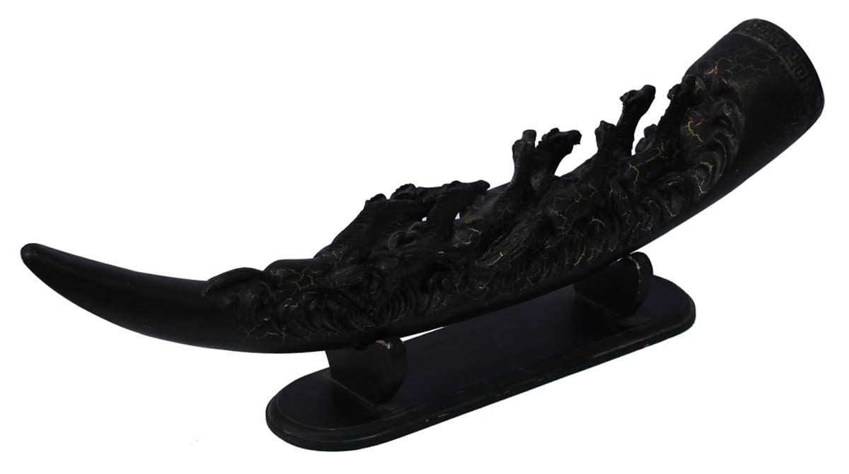 Bulk Wholesale Hand-Carved 21” Wooden Black Decorative Piece of Tusk with Horses Running on it – Classy Home Décor from India