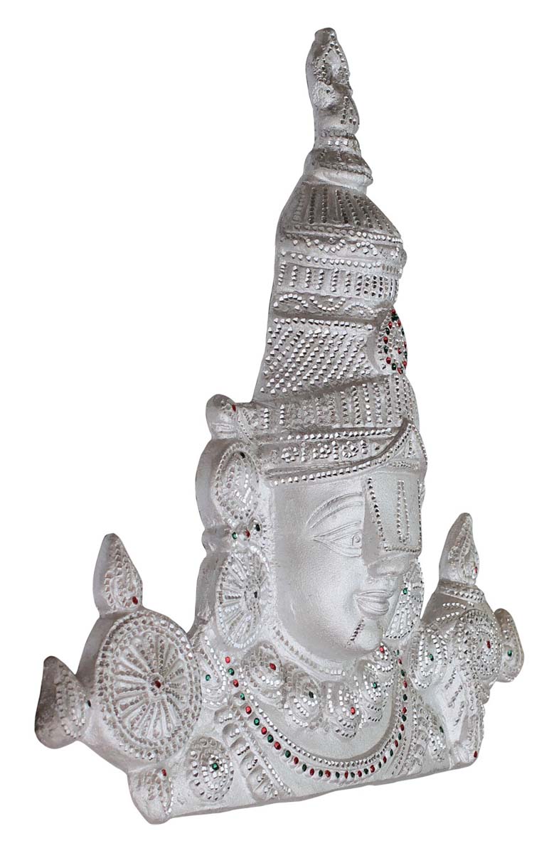 Bulk Wholesale - Handmade 15.5” God Balaji Sculpture / Statue in Aluminium with Silver Finish & Colorful Beads - Auspicious Gifts / Home Décor