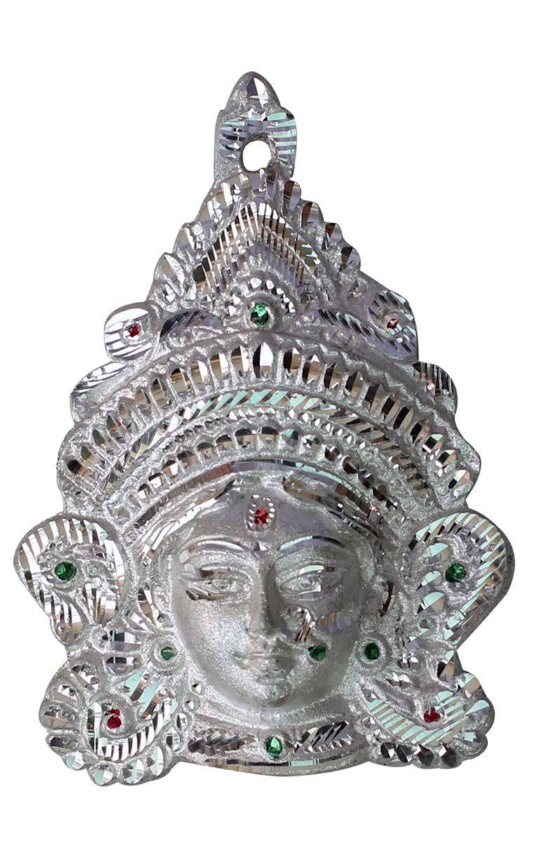 Wholesale Handmade 6” Silver Colored Wall-Hanging Sculpture / Face of God Balaji in Aluminum Decorated with Colorful Beads – Auspicious Gifts / Home Décor from India