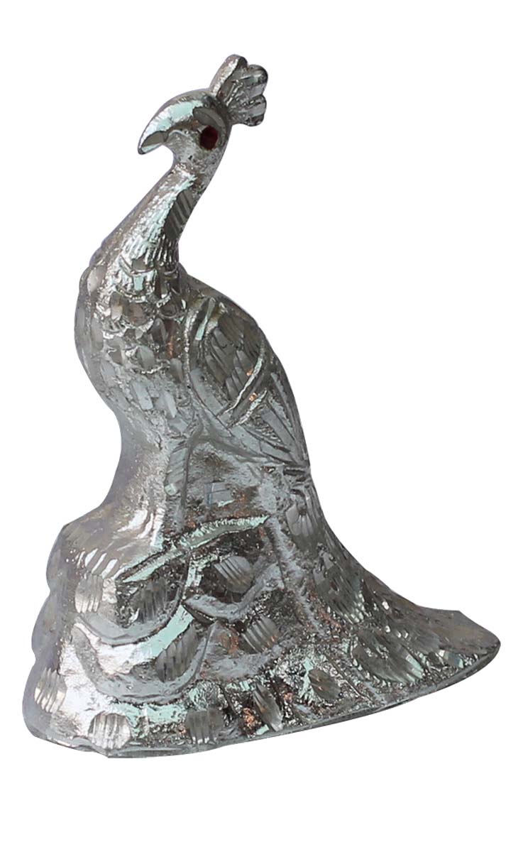 Wholesale Handmade 5” Silver COlored Figurine / Sculpture of Peacock in Aluminum – Classy Gifts / Home Décor from India