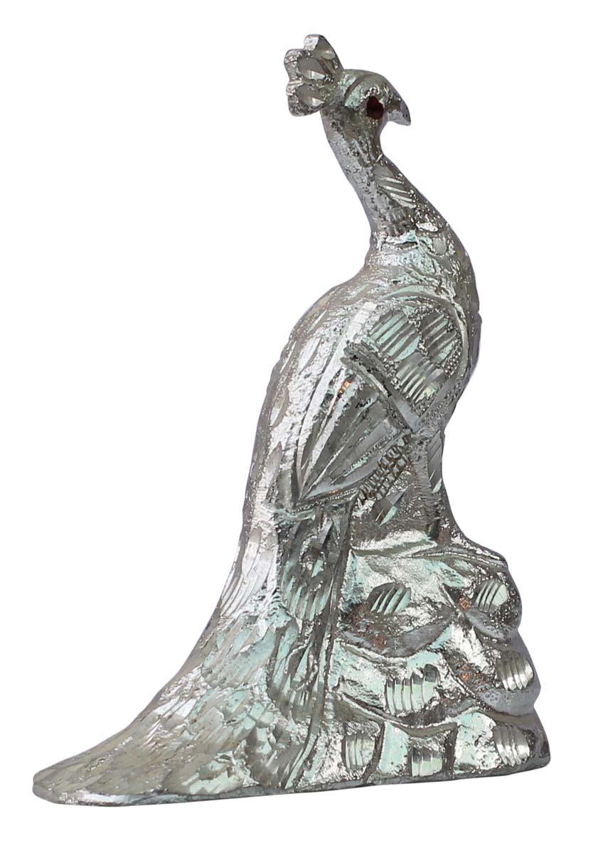Wholesale Handmade 5” Silver COlored Figurine / Sculpture of Peacock in Aluminum – Classy Gifts / Home Décor from India