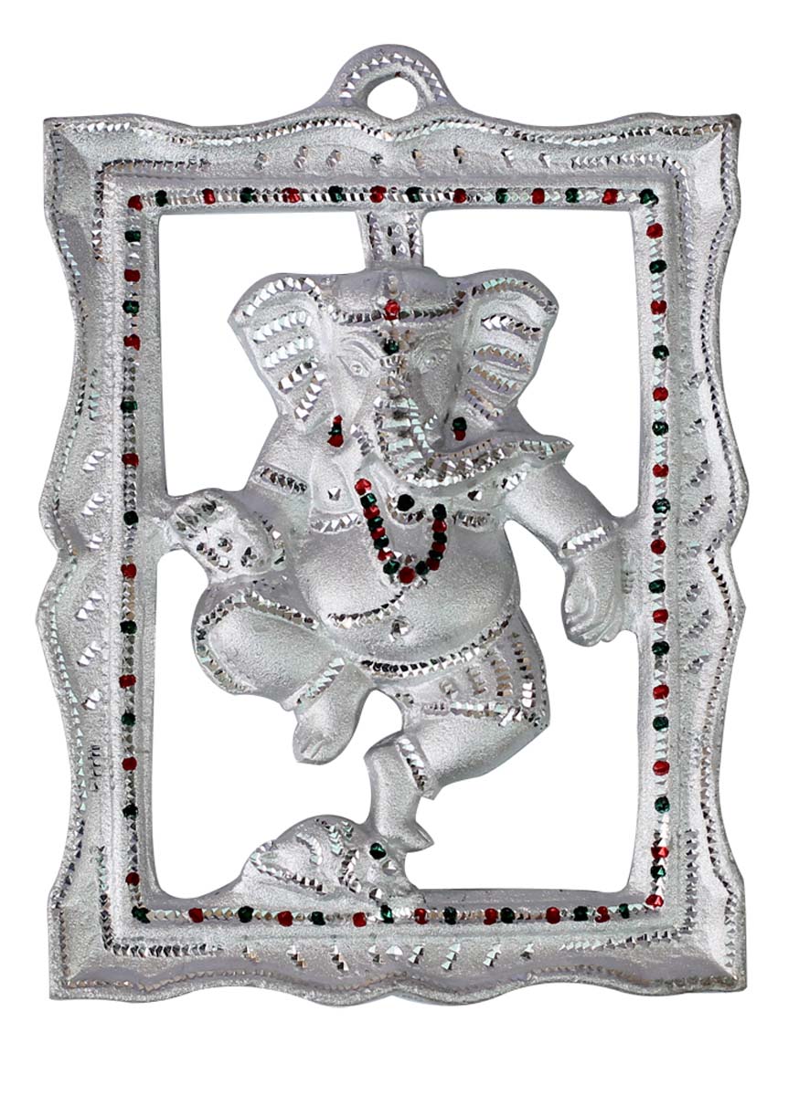 Bulk Wholesale Handmade 9” Silver Colored Wall-Hanging Decoration Piece of Lord Ganesha in Aluminum – Antique-Look Home Décor from India