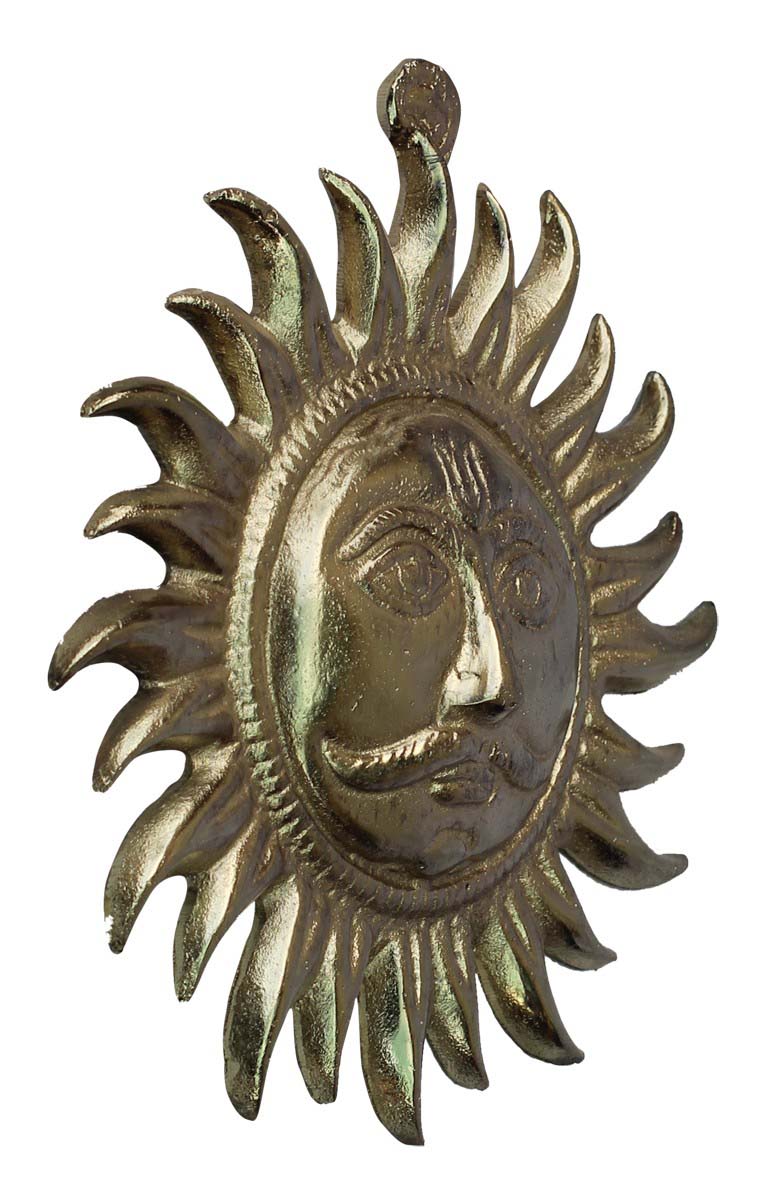Bulk Wholesale Handmade 8” Round Wall-Hanging Sun-Shaped Decoration Piece in Aluminum – Antique-Look Home Décor in Dull-Golden from India