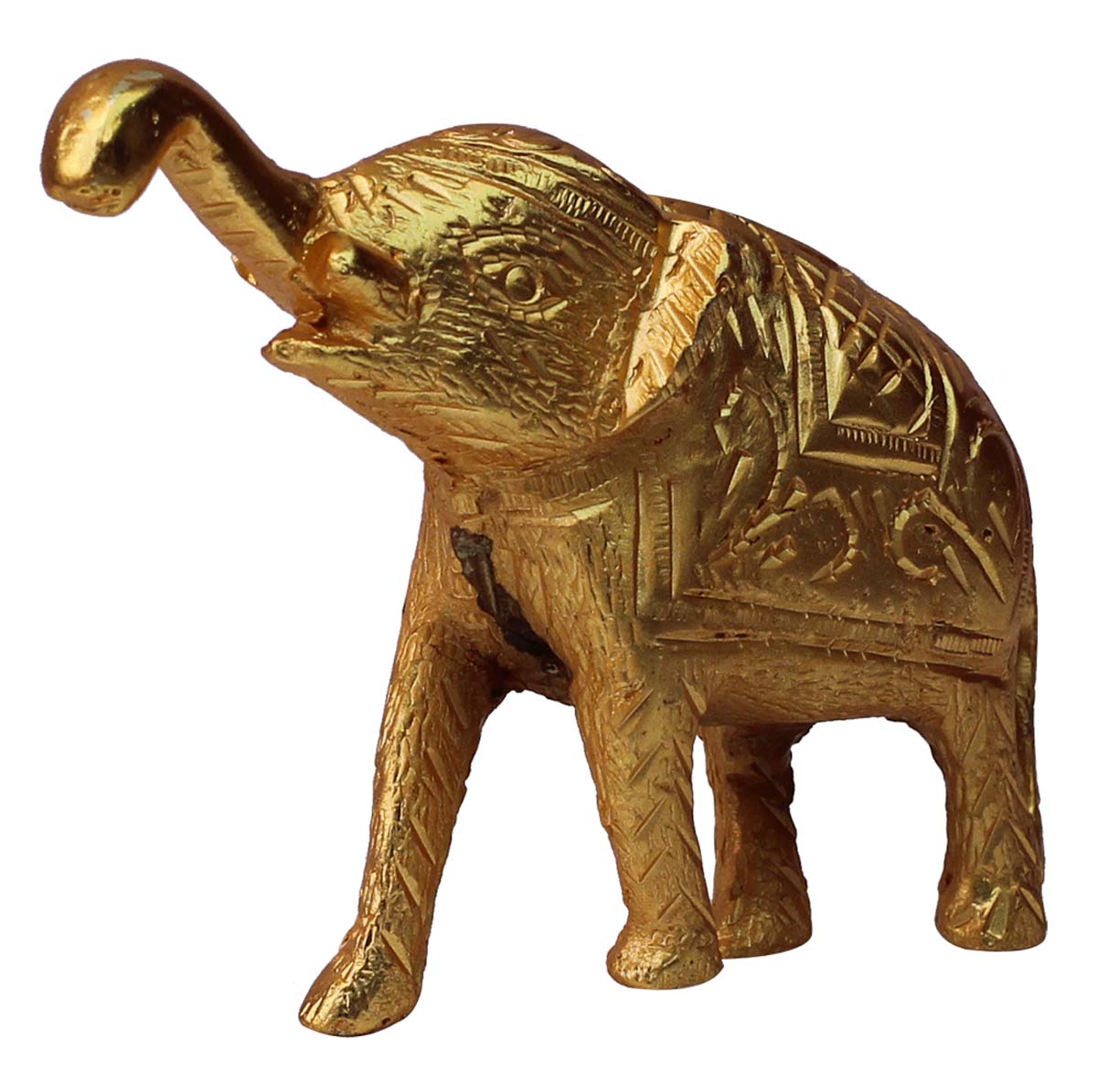 Wholesale 6” Trunk-Up Elephant Figurine - Buy in Bulk 6 Handmade Aluminium Metal Golden Colored Elephant Figurine/Statue - Unique Animal Decor Sculpture - Royal Tusker
