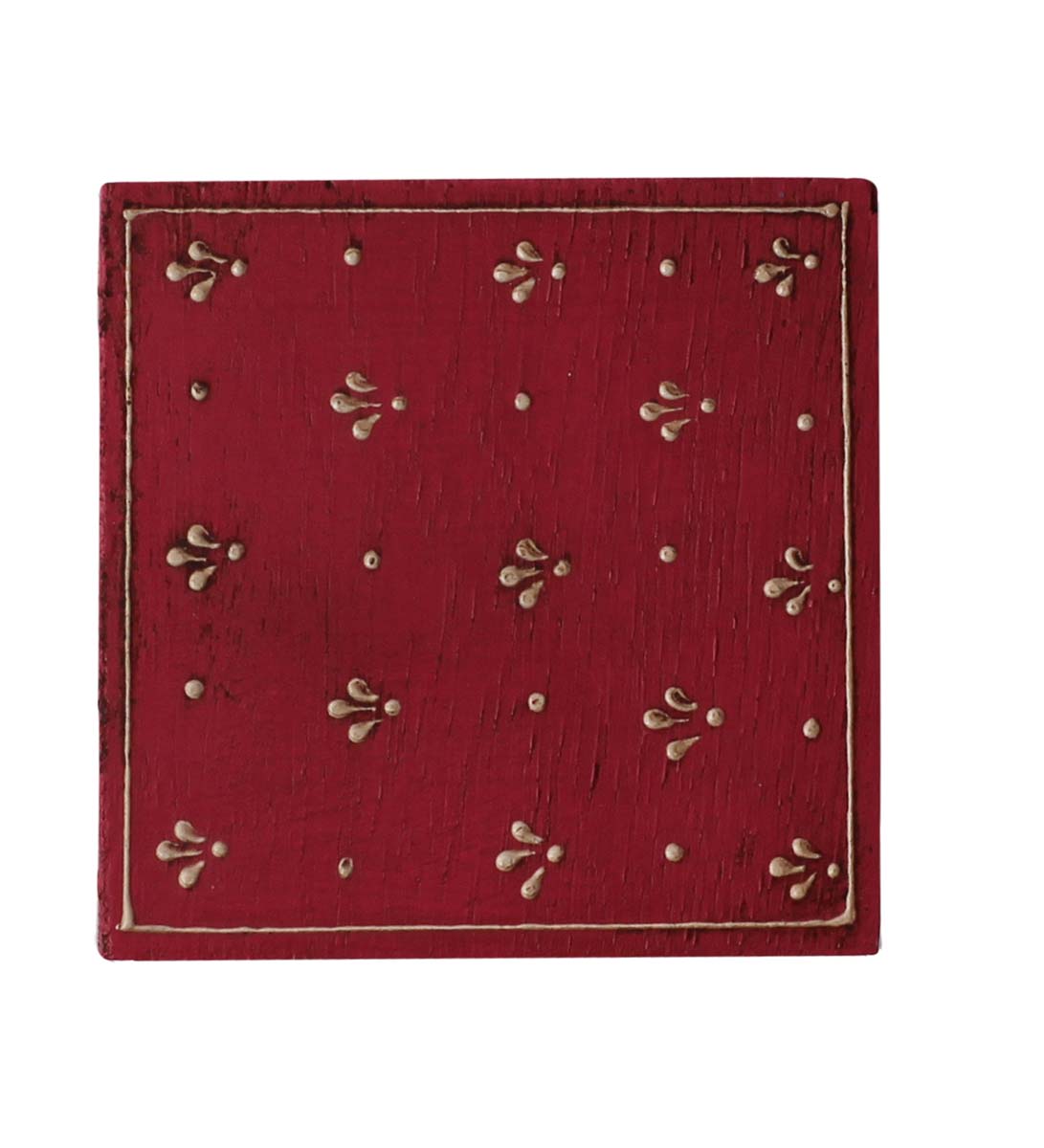 Wholesale 3” Wooden Jewelry Box - Bulk Buy Square Handmade Keepsake Box/Trinket Box in Maroon & Natural-Wood Color Decorated with Cone-Painting Art of Floral Motifs