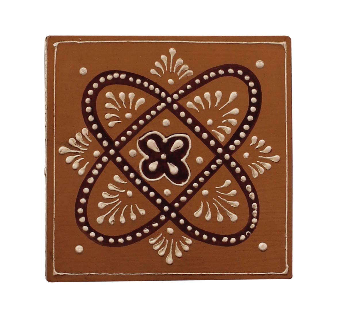 Bulk Buy 3” Wooden Jewelry Box - Wholesale Square Handmade Keepsake Box/Trinket Box in Brown & Natural-Wood Color Decorated with Cone-Painting Art of Floral Motifs